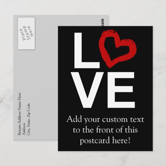 LOVE, zwart en wit met rood kettinghart Briefkaart (Voorkant / Achterkant)