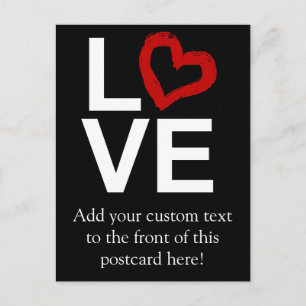 LOVE, zwart en wit met rood kettinghart Briefkaart