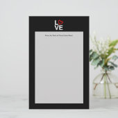 LOVE, zwart en wit met rood kettinghart Briefpapier (Staand voorkant)
