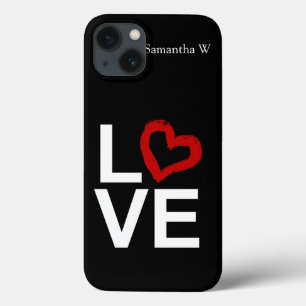 LOVE, zwart en wit met rood kettinghart iPhone 13 Hoesje