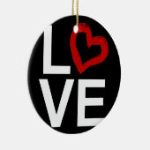 LOVE, zwart en wit met rood kettinghart Keramisch Ornament (Rechts)