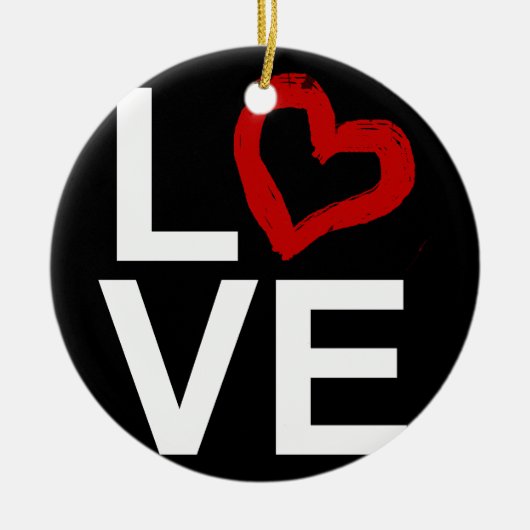 LOVE, zwart en wit met rood kettinghart Keramisch Ornament (Voorkant)