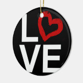 LOVE, zwart en wit met rood kettinghart Keramisch Ornament (Links)