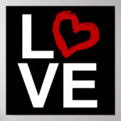 LOVE, zwart en wit met rood kettinghart Poster (Voorkant)