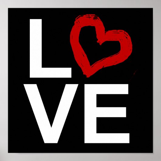 LOVE, zwart en wit met rood kettinghart Poster (Voorkant)