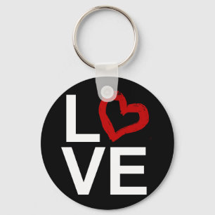 LOVE, zwart en wit met rood kettinghart Sleutelhanger