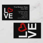 LOVE, zwart en wit met rood kettinghart Visitekaartje (Voorkant / Achterkant)