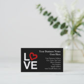 LOVE, zwart en wit met rood kettinghart Visitekaartje (Staand voorkant)