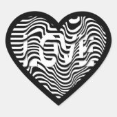 LOVE zwart wit gestreepte optische illusie Hart Sticker (Voorkant)