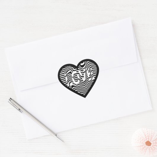 LOVE zwart wit gestreepte optische illusie Hart Sticker (Envelop)