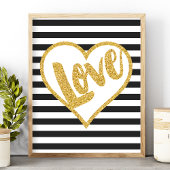 Love Zwart & Wit Goud Glitter Strepen Poster