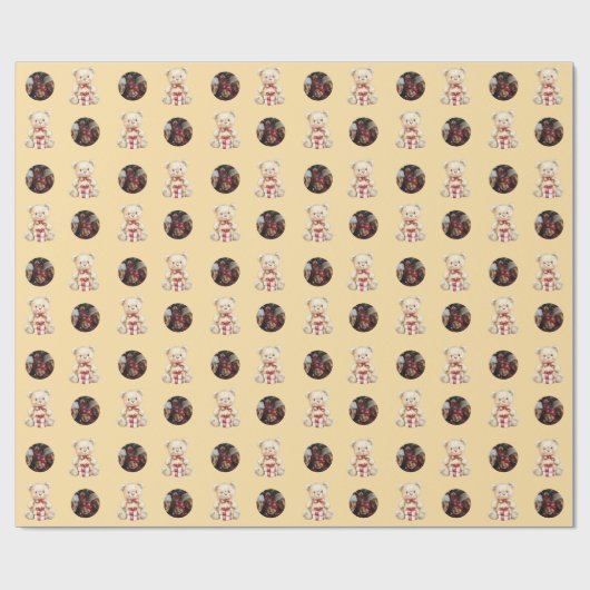 Loveable Christmas Teddy Bear Custom Photo Cadeaupapier (Vlak)