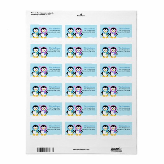 Loveable Winter Earmuff Penguins Adresetiketten Etiket (Full Sheet)