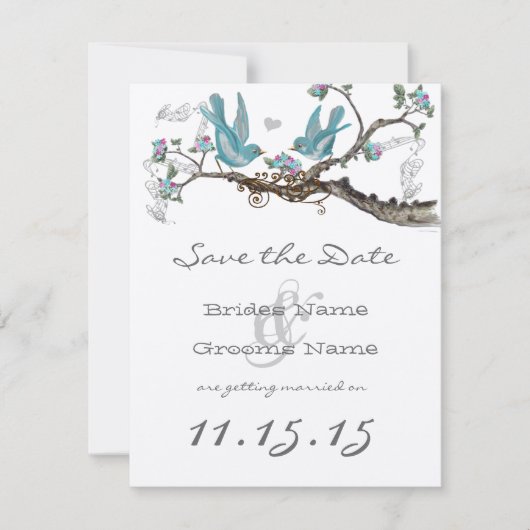 Lovebird Aqua Blue en Roze sparen de Datum Kaart (Voorkant)