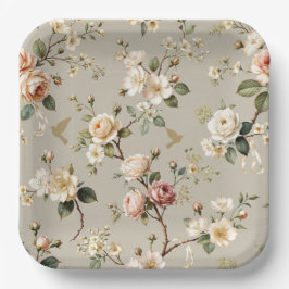 LoveBird Bloemen Feestbord Papieren Bordje
