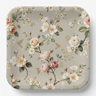 LoveBird Bloemen Feestbord Papieren Bordje