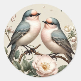 LoveBird Bloemige Ronde Verlovingsfeest Sticker
