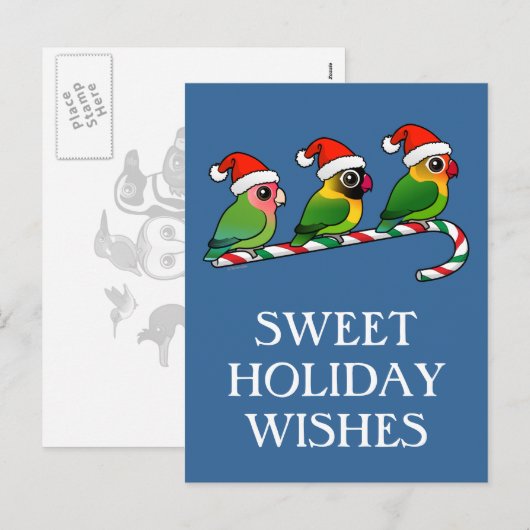 Lovebird Candy Cane Feestdagenkaart (Voorkant / Achterkant)