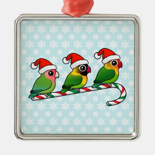 Lovebird Candy Cane Metalen Ornament (Voorkant)