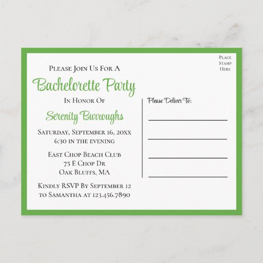 Lovebird Geel Groen Tortelduifjes Bachelorette Uitnodiging Briefkaart (Achterkant)