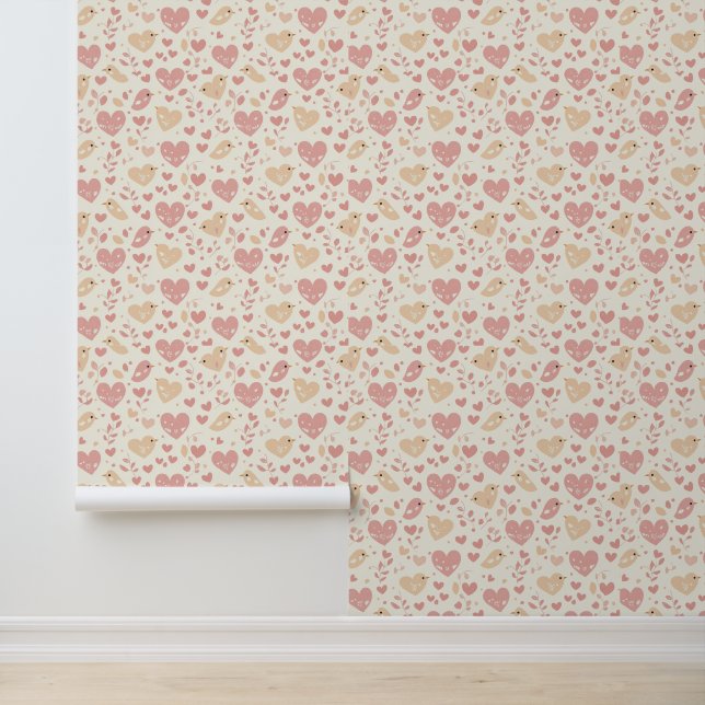 Lovebird & Heart Wallpaper Behang (Applicatie)