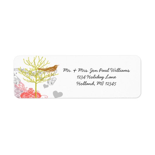  Lovebird Musical Coral Damask Tree Etiket (Voorkant)