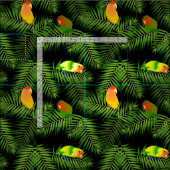 Lovebird Parrot Green Palm Leaf Bird Pattern Black Stof (Delen)