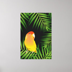 Lovebird Parrot Tropical Bird Green Black Canvas Afdruk