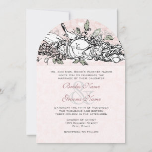  Lovebird Pink Musical Scroll Wedding Kaart