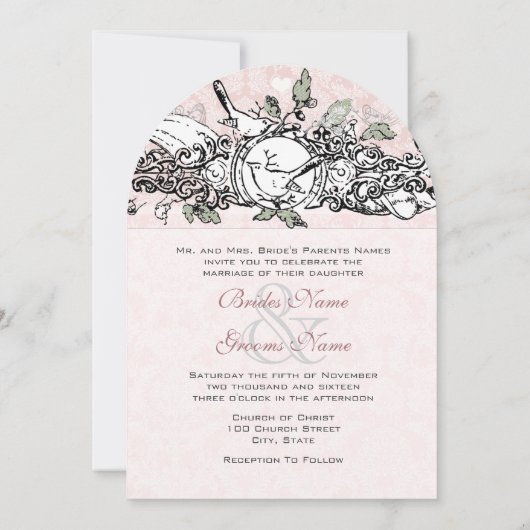  Lovebird Pink Musical Scroll Wedding Kaart (Achterkant)