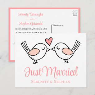 Lovebird Pink Tortelduifjes gewoon huwelijkshuweli Aankondigingskaart