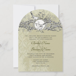 Lovebird Sage Green Musical Scroll Wedding Kaart