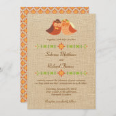 Lovebird Uilen op Burlap Wedding Kaart (Voorkant / Achterkant)