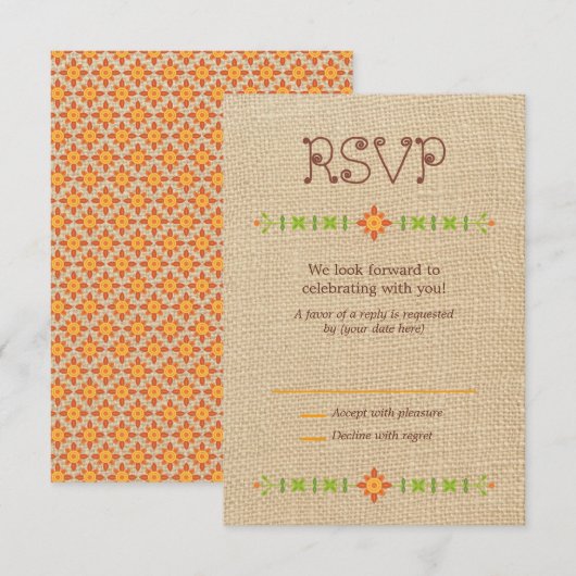 Lovebird Uilen op Burlap Wedding RSVP (Voorkant / Achterkant)