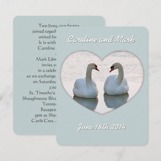 Lovebird zwanen in hart staren bruiloft uitnodigin kaart (Voorkant / Achterkant)