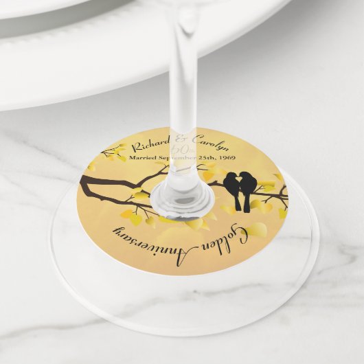 Lovebirds 50th Golden Jubileum Wijnglaslabel (Dichtbij)