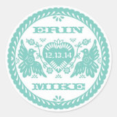 Lovebirds blauwgroen 3" ronde sticker (Voorkant)