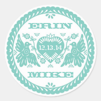 Lovebirds blauwgroen 3" ronde sticker