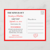 Lovebirds Boho Red Love Heart Just Married Wedding Aankondigingskaart (Achterkant)