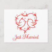Lovebirds Boho Red Love Heart Just Married Wedding Aankondigingskaart (Voorkant)