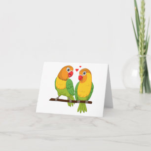 Lovebirds Cartoon Groen Gele Tortelduifjes Bruilof Bedankkaart