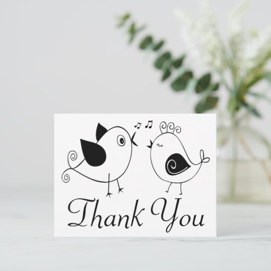 Lovebirds Dank u Black White Wedding Birds Briefkaart (Staand voorkant)