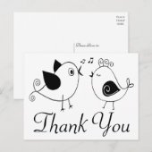 Lovebirds Dank u Black White Wedding Birds Briefkaart (Voorkant / Achterkant)