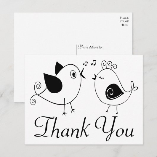 Lovebirds Dank u Black White Wedding Birds Briefkaart (Voorkant / Achterkant)