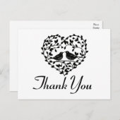 Lovebirds Dank u zwart en wit bloemenhart Briefkaart (Voorkant / Achterkant)