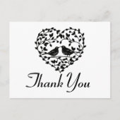 Lovebirds Dank u zwart en wit bloemenhart Briefkaart (Voorkant)