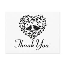 Lovebirds Dank u zwart en wit bloemenhart