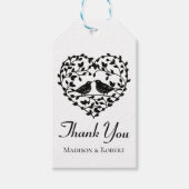 Lovebirds Dank u zwart en wit bloemenhart Cadeaulabel (Voorkant)