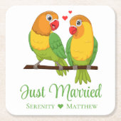 Lovebirds Geel Groene Tortelduifjes Gewoon Getrouw Kartonnen Onderzetters (Voorkant)