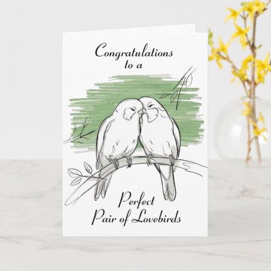 Lovebirds Gepersonaliseerde bruiloft Kaart (Gele Bloem)